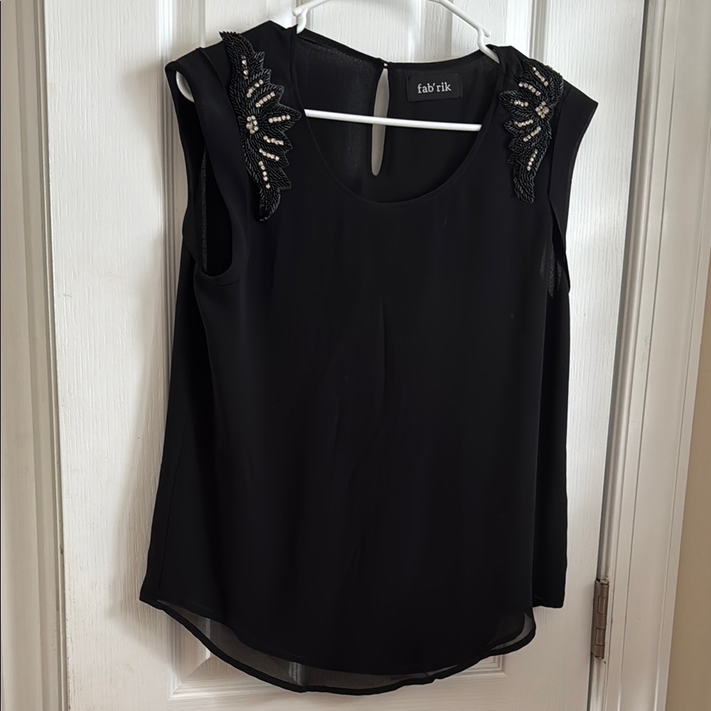 fab’rik Black Embellished Sleeve Flowy Top - Size M